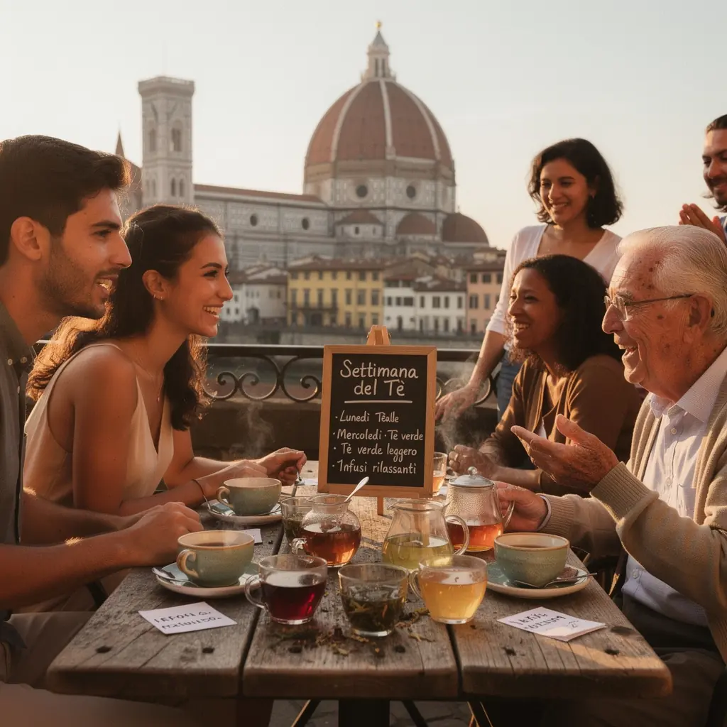 Tazza di tè fumante con foglie di tè verde e limone su un tavolo di legno.