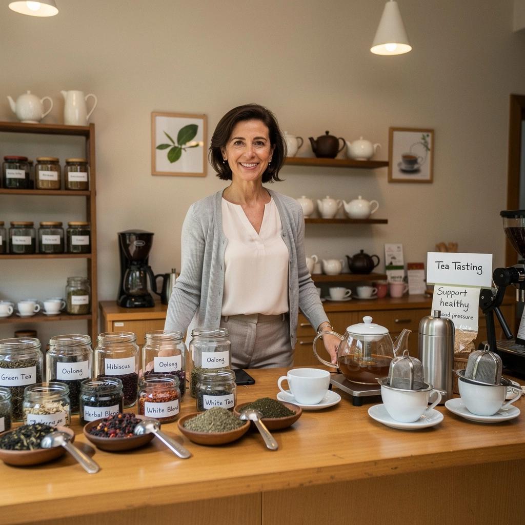 Tè alla camomilla in una tazza decorata, circondato da fiori freschi.